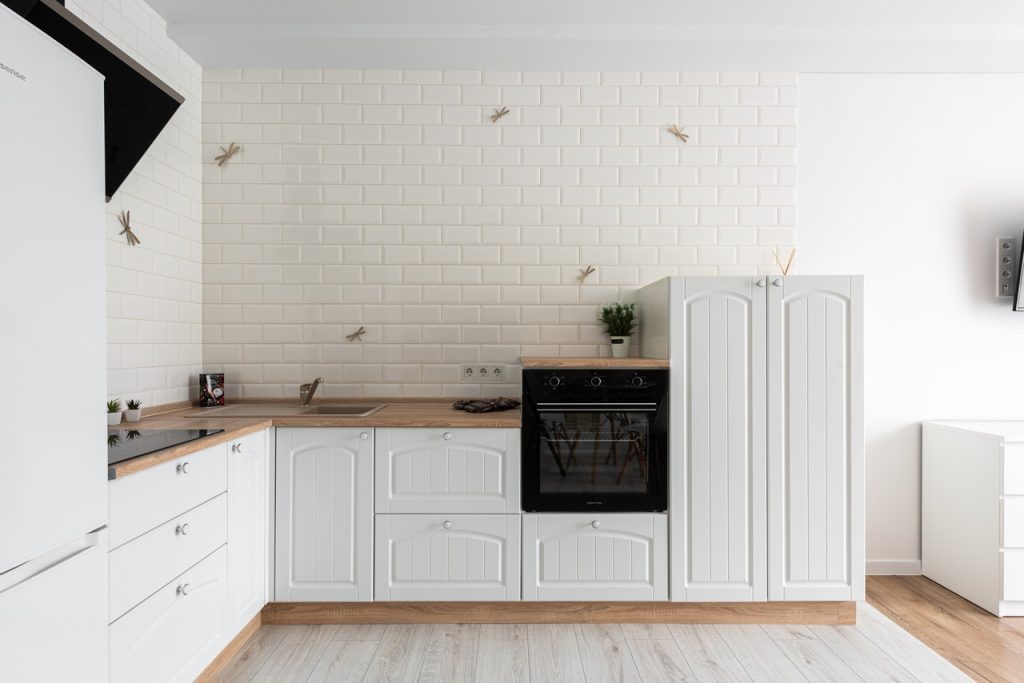 Contemporary kitchen interior with cabinets